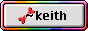 the word “keith” after a tilde and a bone, with a rainbow border.