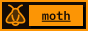 The word “moth” in a brown-on-orange palette next to a flat inverted moth icon.