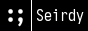My favicon, a white colon and semicolon on a black backround, next to the word Seirdy.