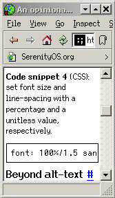 Retro-looking browser with bitmap fonts showing this article’s “code snippet 4”.